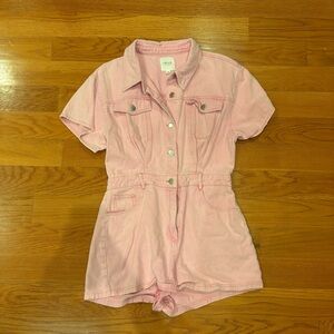 Lelis Last Resort Denim Romper Pink Wash